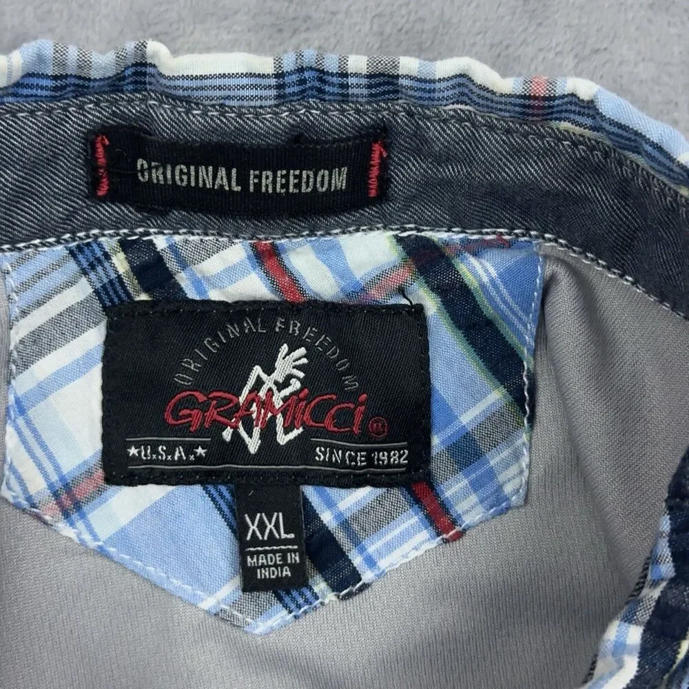 Gramicci Shirt Mens Size XXL Blue Plaid Vented Short Sleeve Button Up Hiking